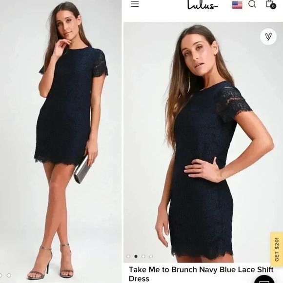 NWT! Lulus Take Me to Brunch Navy Blue Lace Overlay Shift Dress Size L - Picture 3 of 10